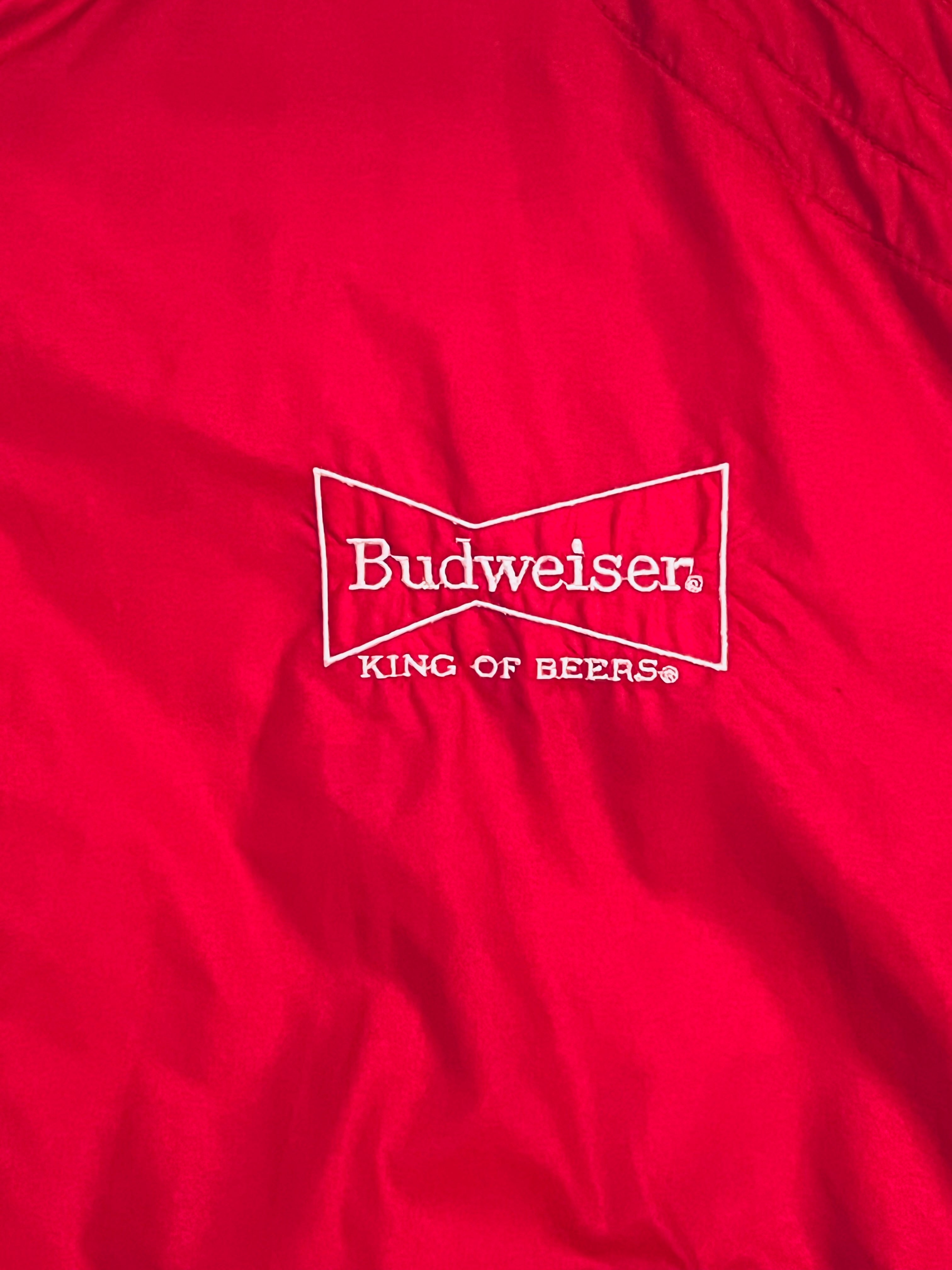 Vintage Budweiser DEADSTOCK Mens Sz Medium Full Zip Jacket Red Made in USA Beer