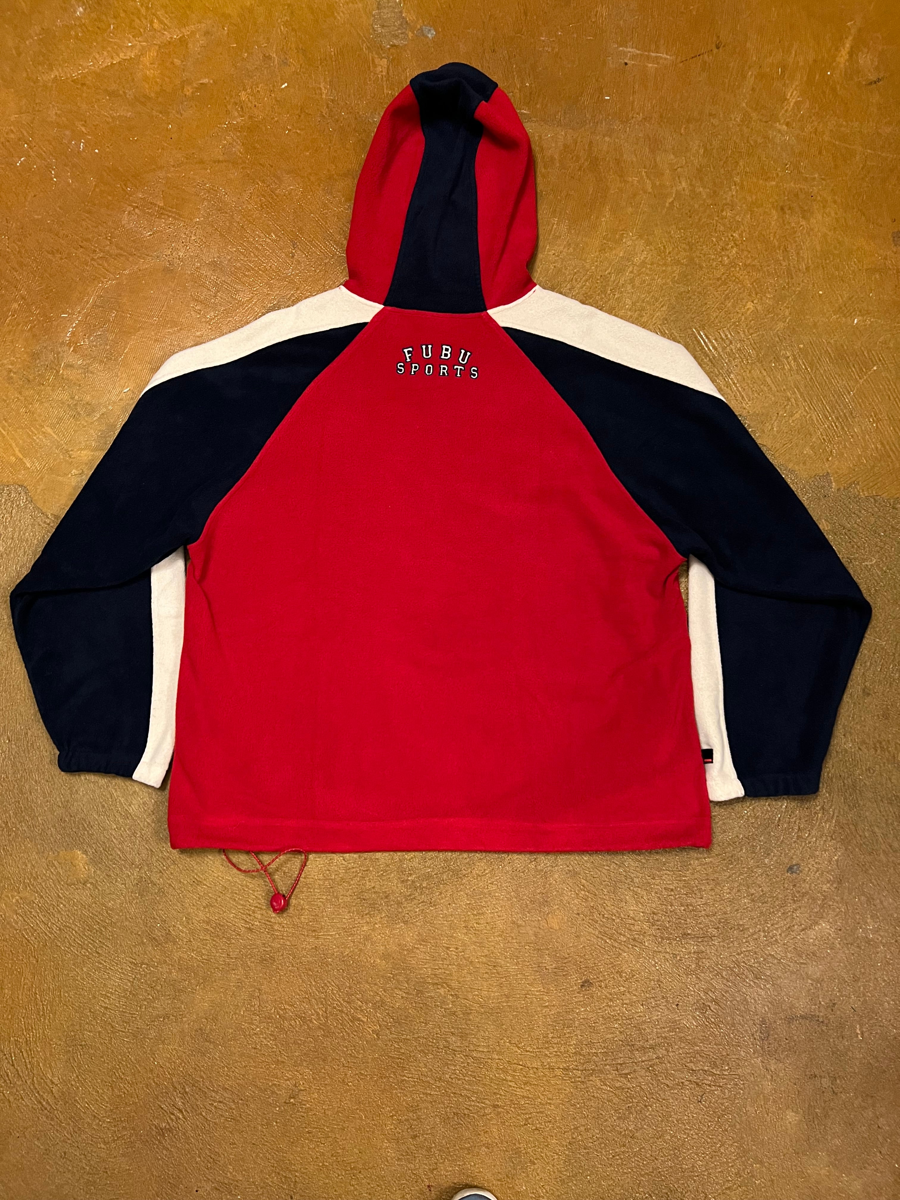 Vintage Y2K Fubu Fleece Red & Navy Hoodie Size XXL