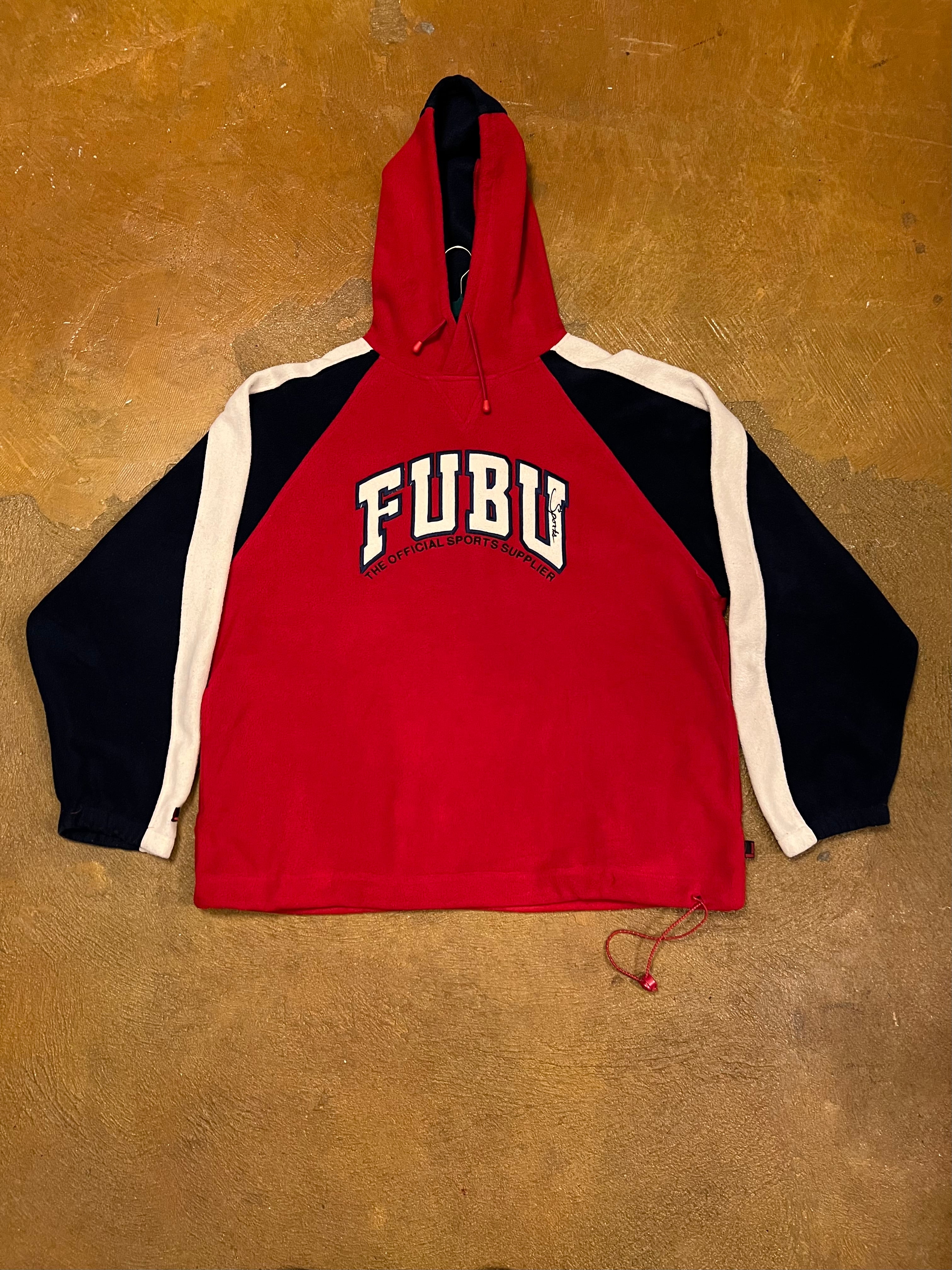 Vintage Y2K Fubu Fleece Red & Navy Hoodie Size XXL