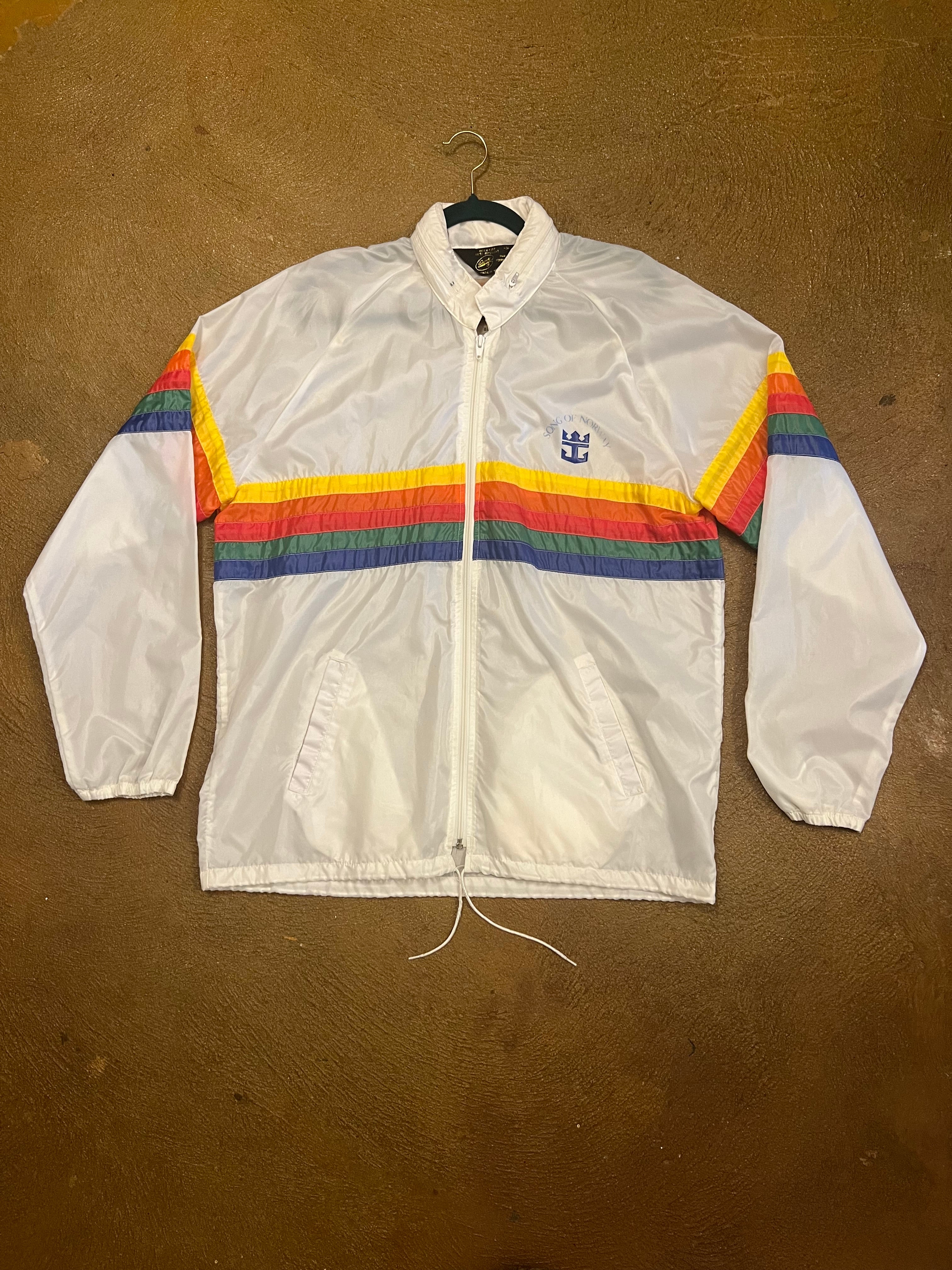 Vintage Song Of Norway rainbow stripped Windbreaker jacket w/ hood Sz M