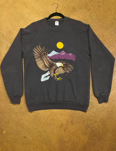 Vintage 80s bald Eagle sun, mountains Jerzees Sweatshirt Size L made in USA