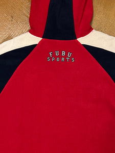 Vintage Y2K Fubu Fleece Red & Navy Hoodie Size XXL